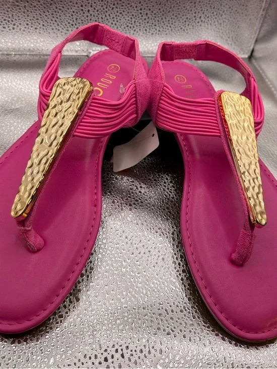 HOT PINK with Gold Women’s Sandals Size 7.5 - Picture 7 of 8